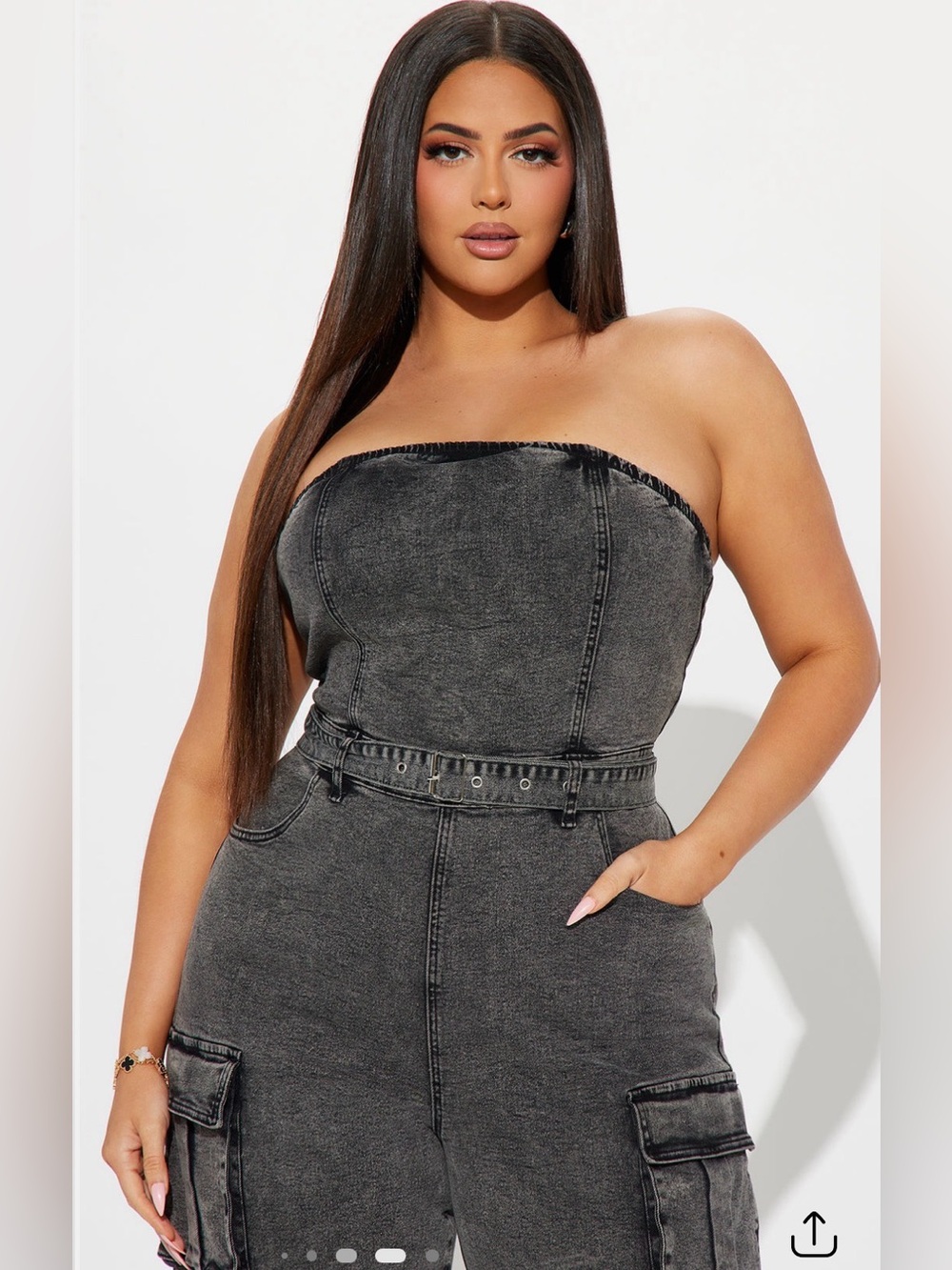 Strapless Cargo Wide-Leg Jumpsuit - Black Wash - Picture 2 of 13